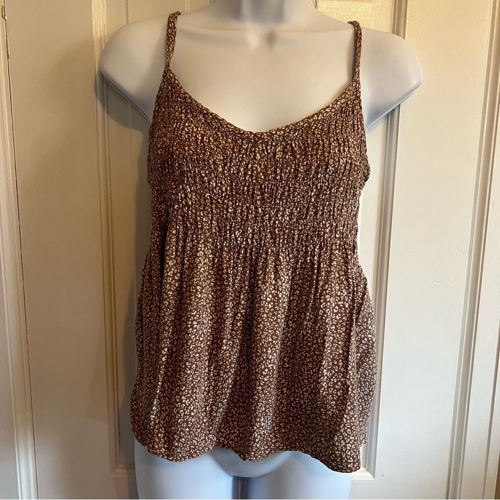 URBAN Romantics Tan Floral Smocked Tank Top